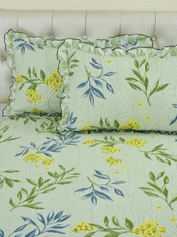 MORADO Glace Cotton Luxury Ultrasonic Printed Lightweight All Season Bedspreads/Quilted Bed Cover With 2 King Size Pillow Covers - (90x100 inches - light green) - 90x100 Inches, De York