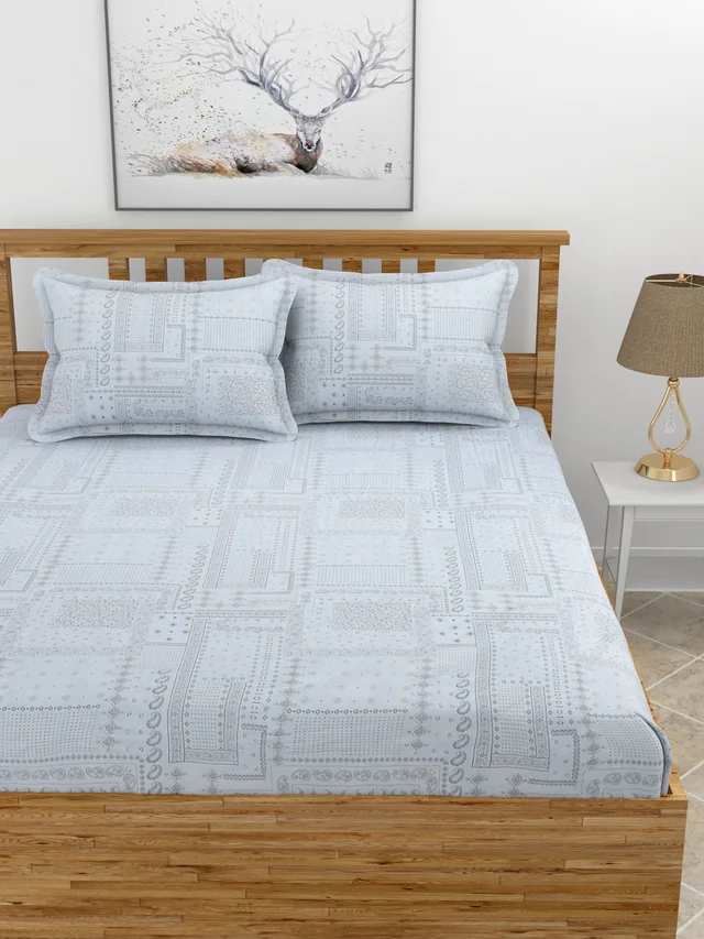MORADO Premium Pure Cotton 210 TC King Size Double Bedsheet with 2 Pillow Covers (108 x 108 Inches, Grey) - 108x108 Inches, Grey
