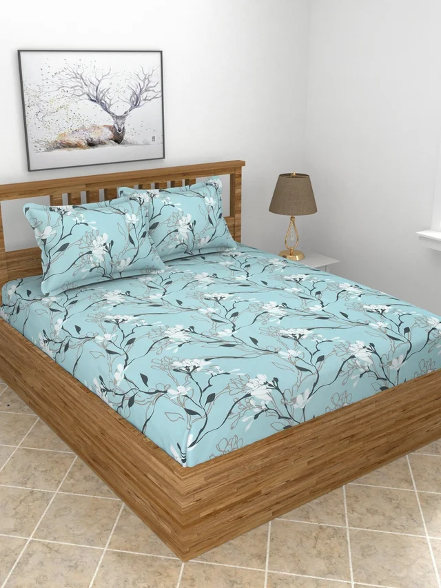 MORADO Premium Glace Cotton King Size Double Bedsheet With 2 King Size Pillow Covers (108x108 Inches) - 108x108 Inches, Sky Blue