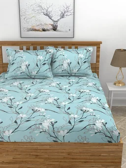 MORADO Premium Glace Cotton King Size Double Bedsheet With 2 King Size Pillow Covers (108x108 Inches) - 108x108 Inches, Sky Blue