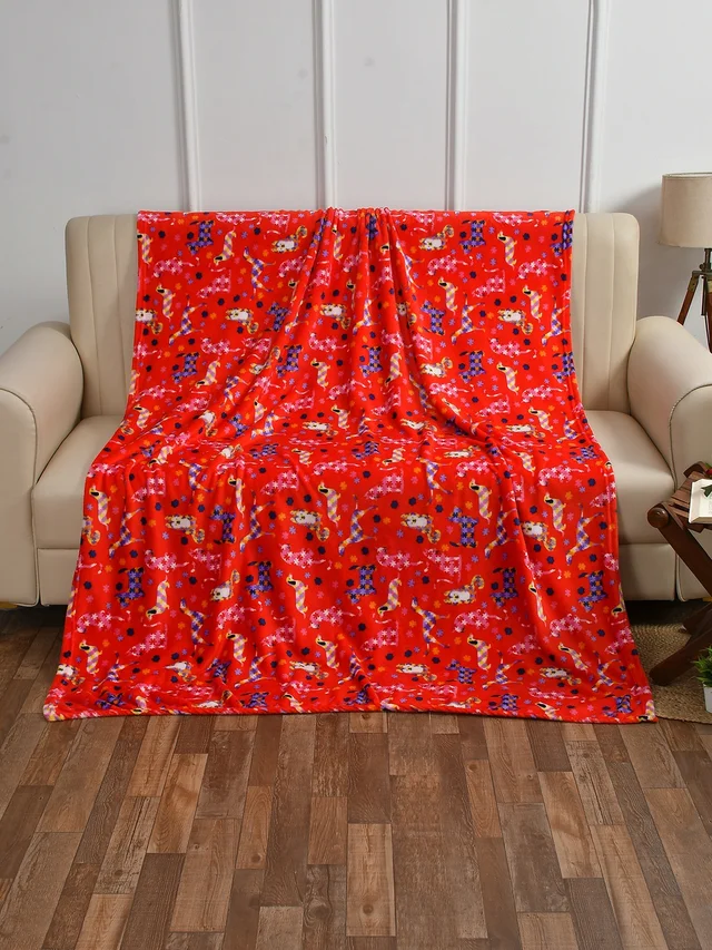 MORADO 190 GSM Flannel Super Soft Warm Double Blanket for Winters - 90x90 Inches, Green - 90x90 Inches, Red