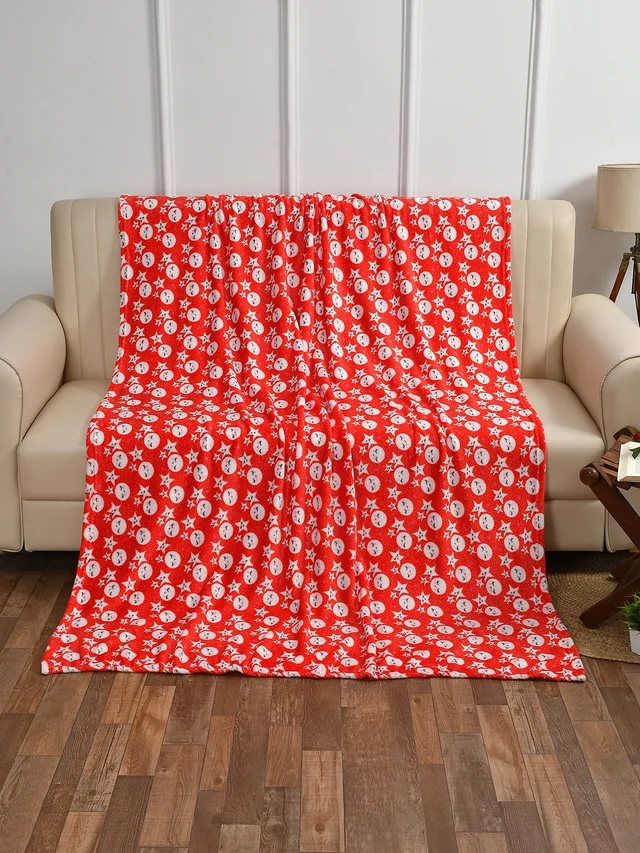 MORADO 190 GSM Flannel Super Soft Warm Double Blanket for Winters - 90x90 Inches, Green - 90x90 Inches, Red & White