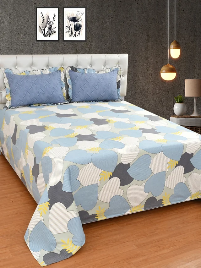 MORADO Glace Cotton King Size Bedsheet with 2 Pillow Covers with Frill (108x108, Inches) - 108x108 Inches, Mutlicolor