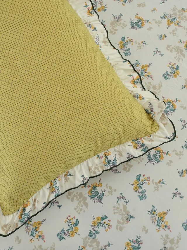 MORADO Glace Cotton King Size Bedsheet with 2 Pillow Covers with Frill (108x108, Inches) - 108x108 Inches, Mustard