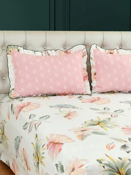 MORADO Glace Cotton Queen Size Bedsheet with 2 Pillow Covers with Frill (90x100, Inches) - 90x100 Inches, Pink