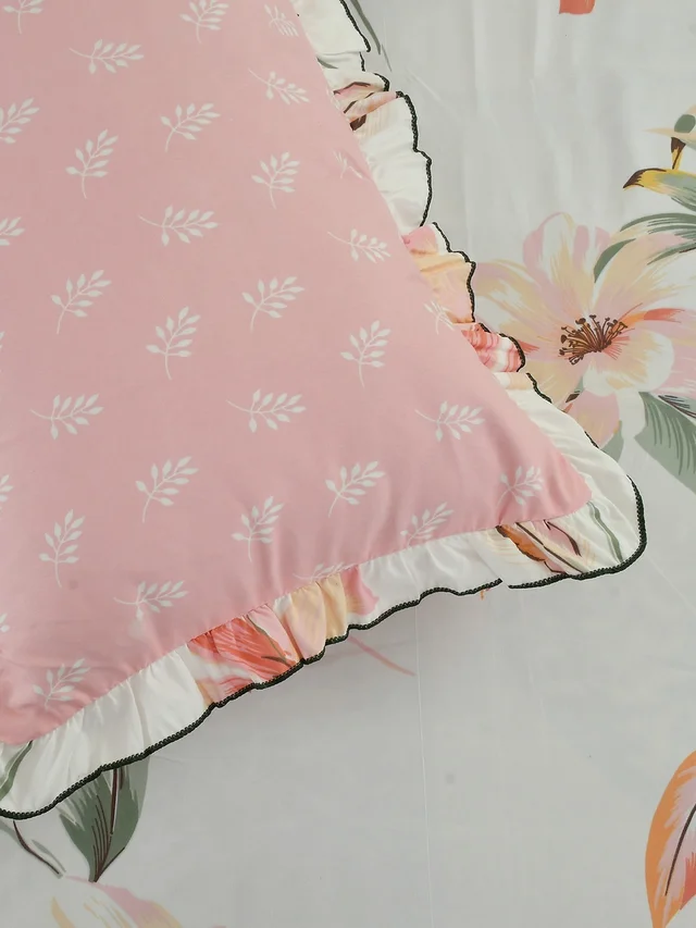 MORADO Glace Cotton Queen Size Bedsheet with 2 Pillow Covers with Frill (90x100, Inches) - 90x100 Inches, Pink