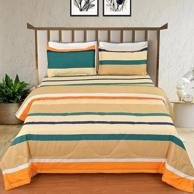 MORADO Glace cotton Printed Reversible 150 GSM AC Comforter/Quilt/Blanket for Double Bed (90x100 Inches) - 90x100 Inches, Green Beige