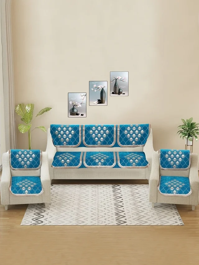 MORADO 5 Seater Sofa Cover Sofa Panel Premium Quality, Chenille for Ultimate Protection and Style Durable, 3+1+1 Settee Slipcover in Aqua, - Aqua
