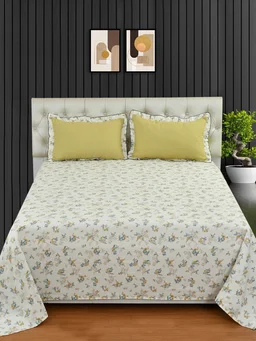MORADO Glace Cotton King Size Bedsheet with 2 Pillow Covers with Frill (108x108, Inches) - 108x108 Inches, Mustard