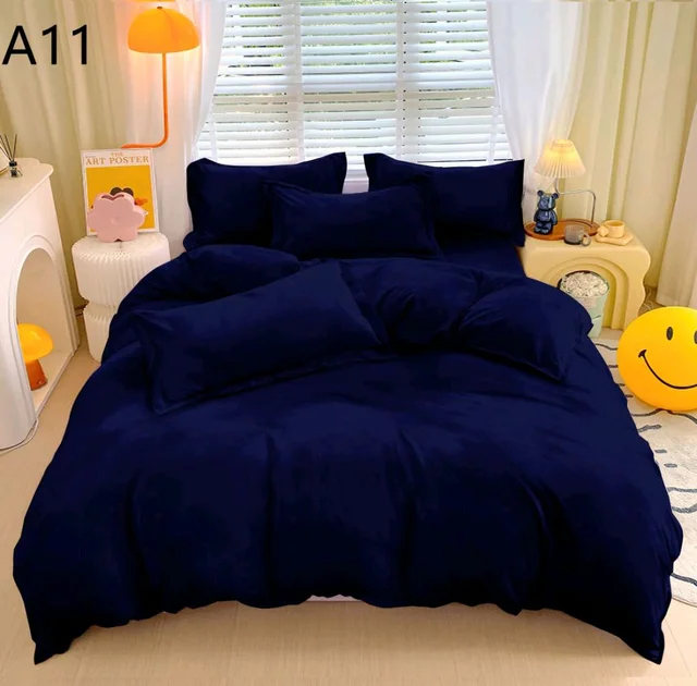 MORADO 190 GSM Flannel Super Soft Warm Double Bed Bedsheet with 2 Pillow Covers for Winters - 90x100 Inches, Navy Blue - Navy Blue