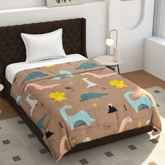 MORADO Glace Cotton Printed Reversible 150 GSM AC Comforter/Quilt/Blanket for Single Bed (60x90 Inches) Brown - 90x100 Inches, Brown