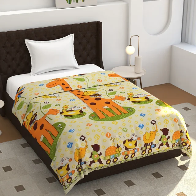 MORADO Glace Cotton Printed Reversible 150 GSM AC Comforter/Quilt/Blanket for Single Bed (60x90 Inches) Lemon Yellow - 90x100 Inches, Lemon Yellow