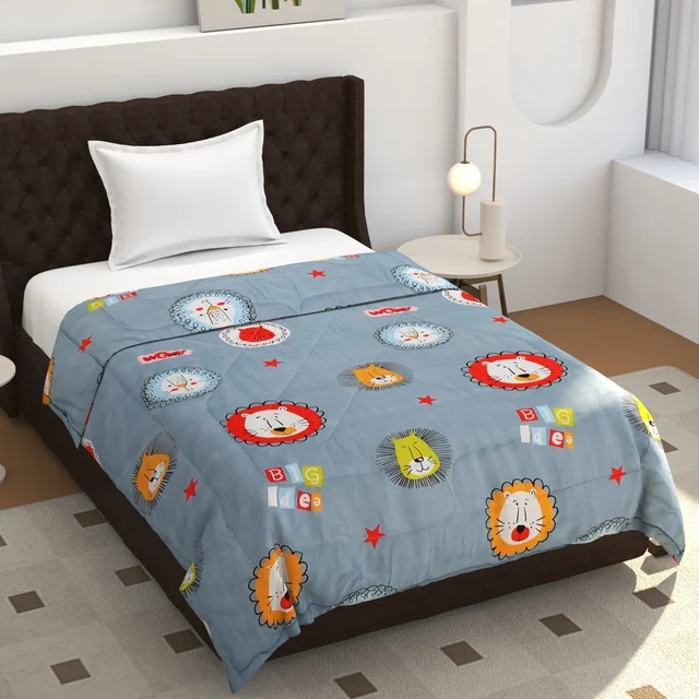 MORADO Glace Cotton Printed Reversible 150 GSM AC Comforter/Quilt/Blanket for Single Bed (60x90 Inches) Grey - 90x100 Inches, Gray