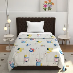 MORADO Glace Cotton Printed Reversible 150 GSM AC Comforter/Quilt/Blanket for Single Bed (60x90 Inches) Off White - 90x100 Inches, Off White