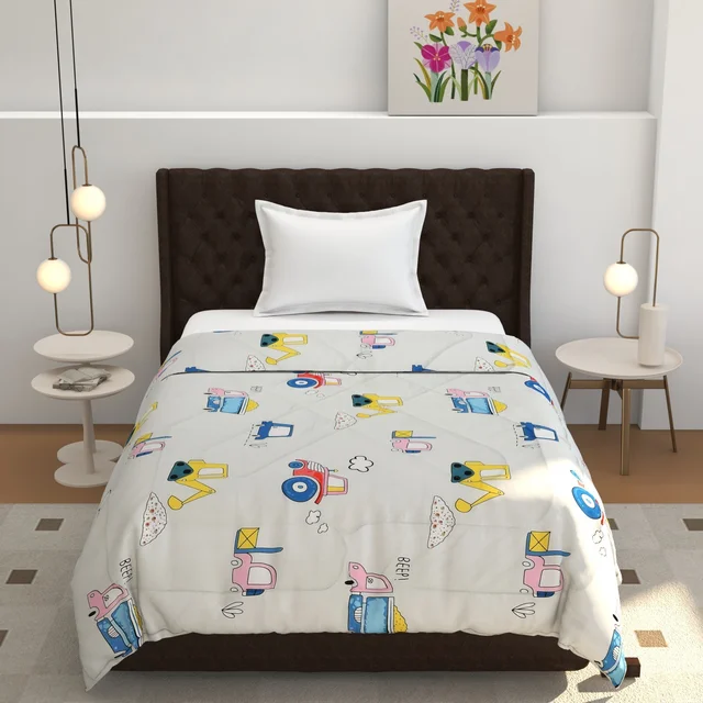 MORADO Glace Cotton Printed Reversible 150 GSM AC Comforter/Quilt/Blanket for Single Bed (60x90 Inches) Off White - 90x100 Inches, Off White