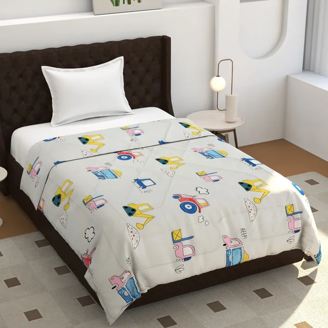 MORADO Glace Cotton Printed Reversible 150 GSM AC Comforter/Quilt/Blanket for Single Bed (60x90 Inches) Off White - 90x100 Inches, Off White