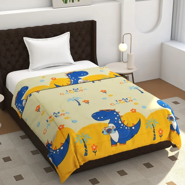 MORADO Glace Cotton Printed Reversible 150 GSM AC Comforter/Quilt/Blanket for Single Bed (60x90 Inches) Lemon Yellow - 90x100 Inches, Lemon Yellow
