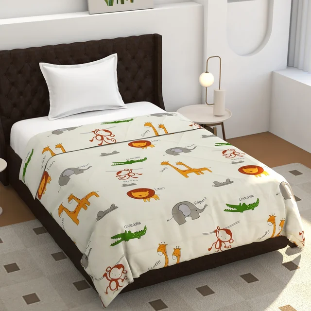 MORADO Glace Cotton Printed Reversible 150 GSM AC Comforter/Quilt/Blanket for Single Bed (60x90 Inches) Off White - 90x100 Inches, Off White