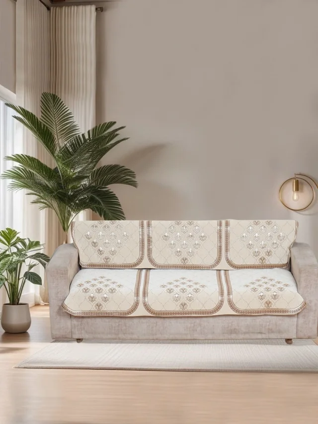 MORADO Chenille 3 Seater Sofa Covers Slip Cover for Living Room, Drawing Room and Office (3 Sitting Sofa Cover - Off White) - Off White