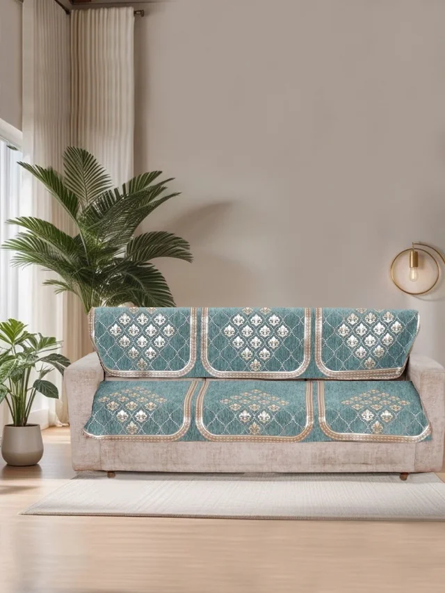 MORADO Chenille 3 Seater Sofa Covers Slip Cover for Living Room, Drawing Room and Office (3 Sitting Sofa Cover - Sea Green) - Sea green