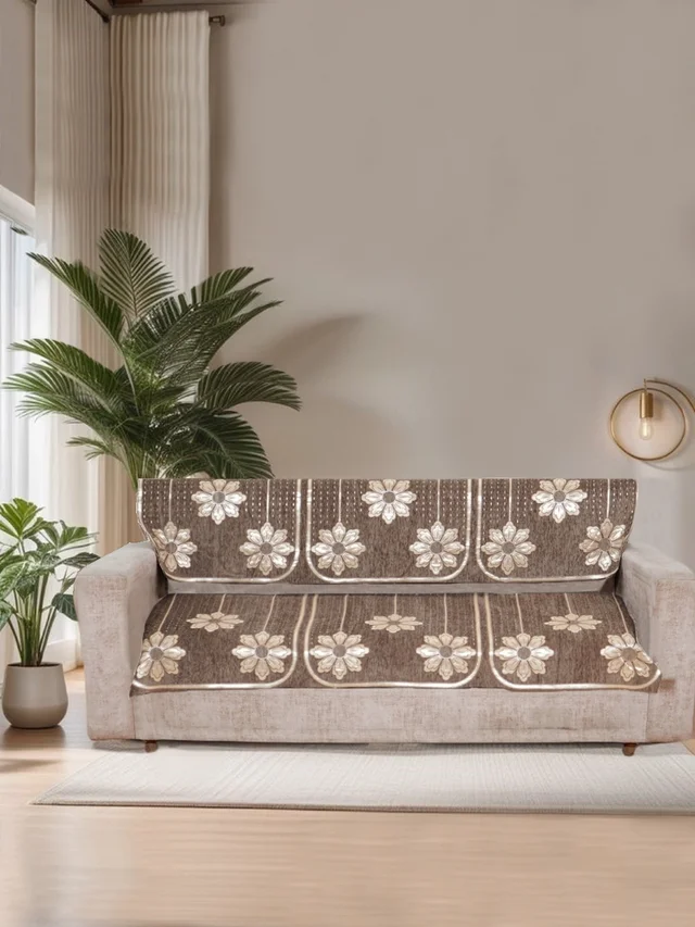 MORADO Chenille 3 Seater Sofa Covers Slip Cover for Living Room, Drawing Room and Office (3 Sitting Sofa Cover - Brown) - Brown