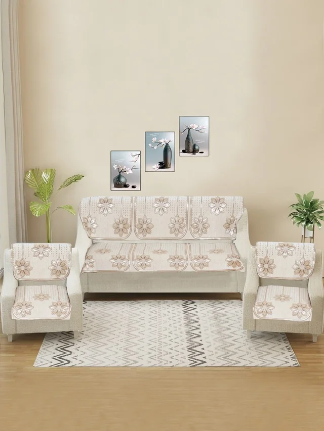 MORADO 5 Seater Sofa Cover Sofa Panel Premium Quality, Chenille for Ultimate Protection and Style Durable, 3+1+1 Settee Slipcover in Off White, - Off White