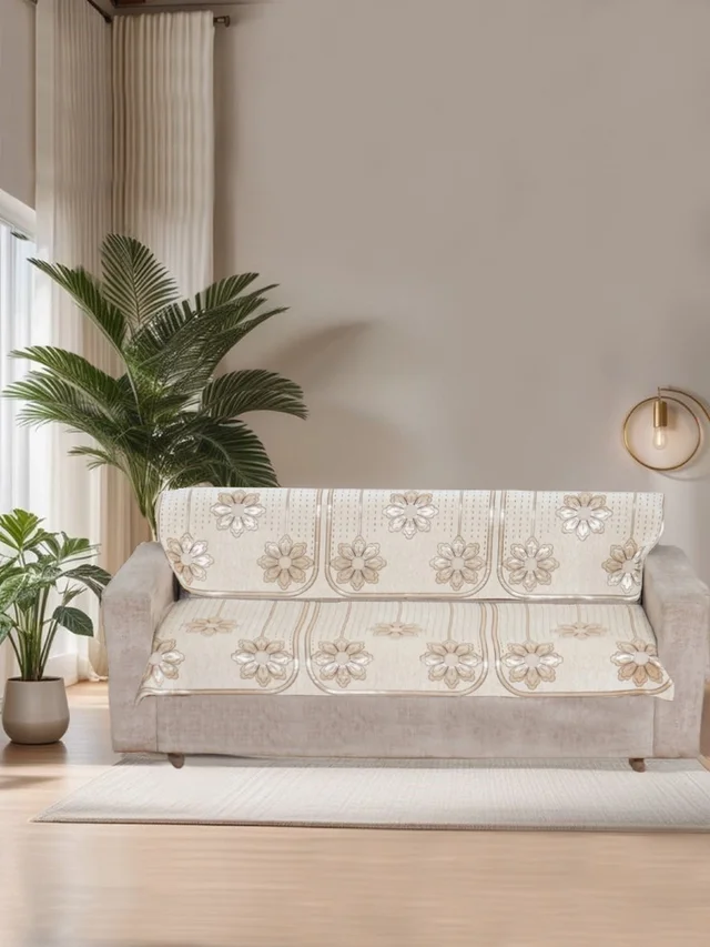 MORADO Chenille 3 Seater Sofa Covers Slip Cover for Living Room, Drawing Room and Office (3 Sitting Sofa Cover - Off White) - Off White