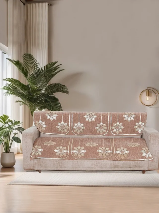 MORADO Chenille 3 Seater Sofa Covers Slip Cover for Living Room, Drawing Room and Office (3 Sitting Sofa Cover - Peach) - Peach