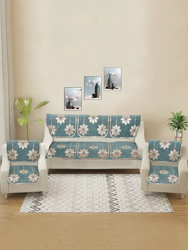 MORADO 5 Seater Sofa Cover Sofa Panel Premium Quality, Chenille for Ultimate Protection and Style Durable, 3+1+1 Settee Slipcover in Sea Green, - Sea Green