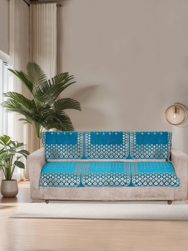 MORADO Chenille 3 Seater Sofa Covers Slip Cover for Living Room, Drawing Room and Office (3 Sitting Sofa Cover - Aqua) - Aqua