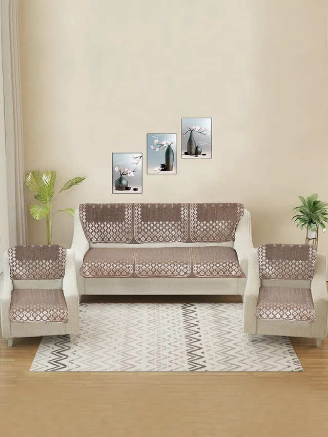 MORADO 5 Seater Sofa Cover Sofa Panel Premium Quality, Chenille for Ultimate Protection and Style Durable, 3+1+1 Settee Slipcover in Brown, - Brown