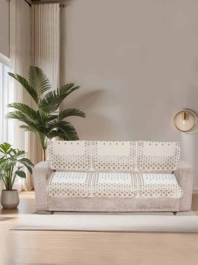 MORADO Chenille 3 Seater Sofa Covers Slip Cover for Living Room, Drawing Room and Office (3 Sitting Sofa Cover - Off White) - Off White