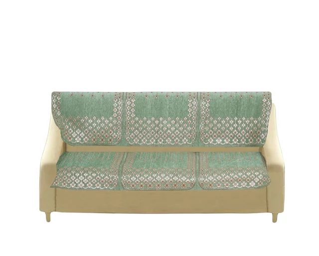 MORADO 7 Seater Sofa Cover Sofa Panel Premium Quality, Chenille for Ultimate Protection and Style Durable, 3+2+2 Settee Slipcover in Light Green, - Light Green