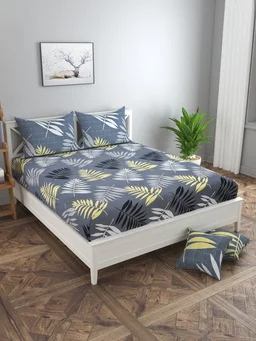 MORADO Glace Cotton 5 Pcs Quilted Bedding Set | Double Bed Size Bedsheet with 2 Pillow Covers and 2 Filled Cushions (90x100 Inches - Grey) - 90x100 Inches, Grey