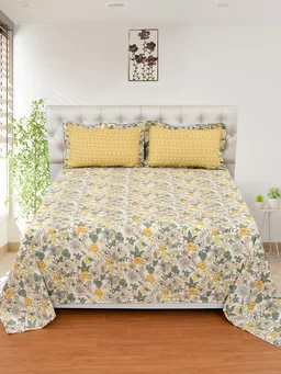 MORADO Glace Cotton King Size Bedsheet with 2 Pillow Covers with Frill (108x108, Inches) - 108x108 Inches, Yellow