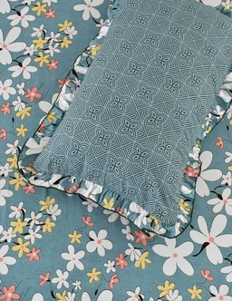 MORADO Glace Cotton King Size Bedsheet with 2 Pillow Covers with Frill (108x108, Inches) - 108x108 Inches, Grey