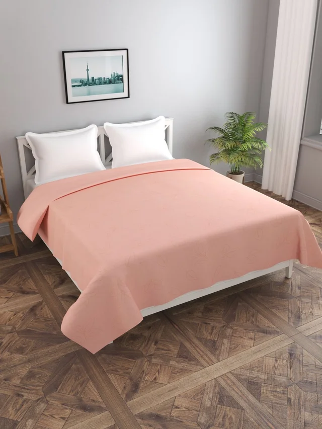 MORADO Glace Cotton Double Duvet Cover/Rajai Cover/Blanket Cover with Zipper (90x100 Inches, Peach Leaf) - Peach