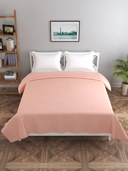 MORADO Glace Cotton Double Duvet Cover/Rajai Cover/Blanket Cover with Zipper (90x100 Inches, Peach Leaf) - Peach
