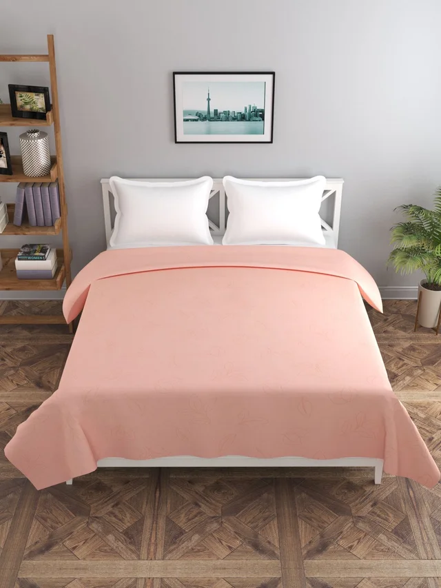 MORADO Glace Cotton Double Duvet Cover/Rajai Cover/Blanket Cover with Zipper (90x100 Inches, Peach Leaf) - Peach