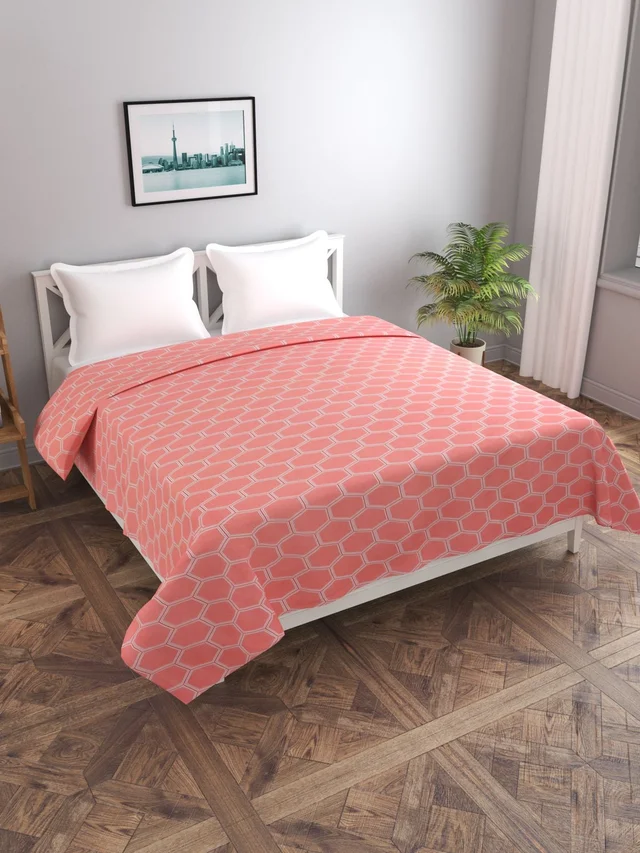 MORADO Glace Cotton Double Duvet Cover/Rajai Cover/Blanket Cover with Zipper (90x100 Inches, Carrot) - Carrot