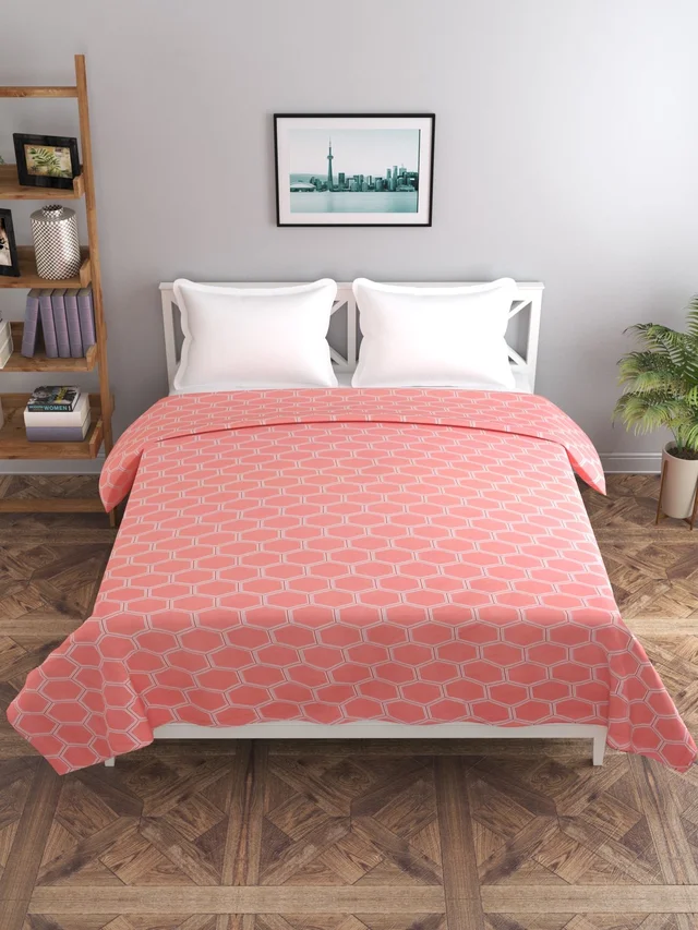 MORADO Glace Cotton Double Duvet Cover/Rajai Cover/Blanket Cover with Zipper (90x100 Inches, Carrot) - Carrot
