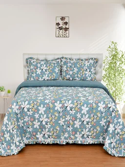 MORADO Glace Cotton Luxury Ultrasonic Printed Lightweight All Season Bedspreads/Quilted Bed Cover With 2 King Size Pillow Covers - (90x100 inches - Grey) - 90x100 Inches, Grey