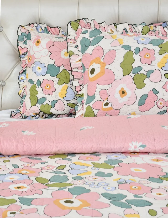 MORADO Poly Cotton Luxury Ultrasonic Printed Lightweight All Season Bedspreads/Quilted Bed Cover With 2 King Size Pillow Covers - (90x100 inches - Pink) - 90x100 Inches, Pink
