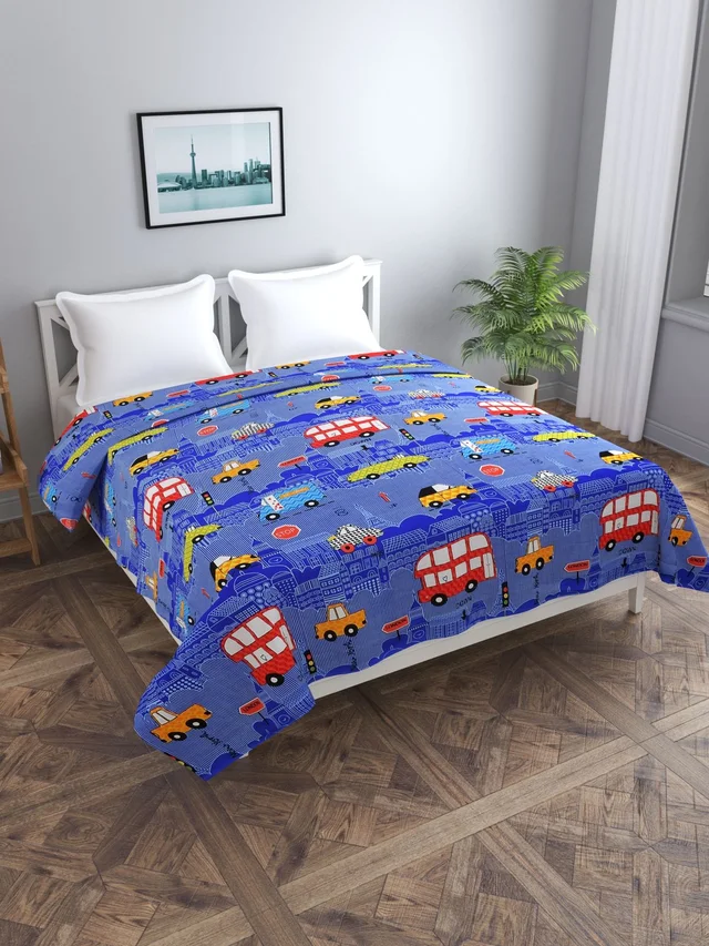 MORADO Glace Cotton Double Bed Quilt Cover / Duvet Cover / Rajai Cover / Blanket Cover with Zipper (90x100 Inches) - Blue