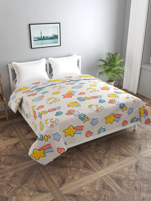 MORADO Glace Cotton Double Bed Quilt Cover / Duvet Cover / Rajai Cover / Blanket Cover with Zipper (90x100 Inches) - Offwhite