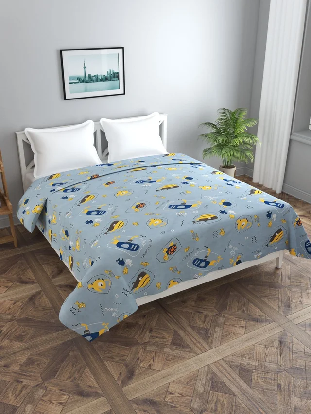 MORADO Glace Cotton Double Bed Quilt Cover / Duvet Cover / Rajai Cover / Blanket Cover with Zipper (90x100 Inches) - Blue