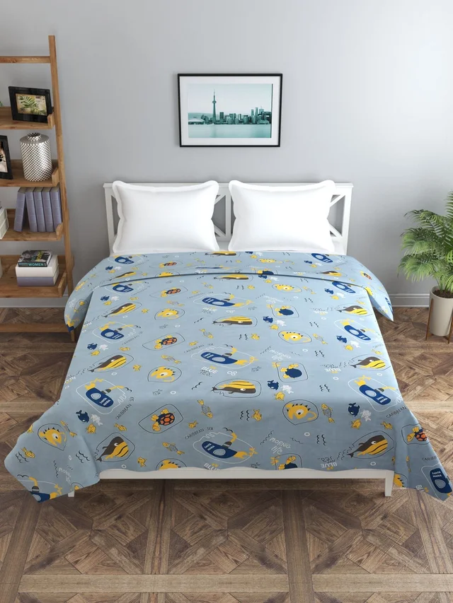 MORADO Glace Cotton Double Bed Quilt Cover / Duvet Cover / Rajai Cover / Blanket Cover with Zipper (90x100 Inches) - Blue
