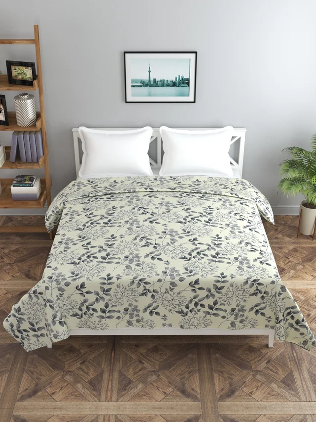 MORADO Glace cotton Double / Duvet Cover / Rajai Cover / Blanket Cover with Zipper (90x100 Inches, Offwhite Black) - Offwhite