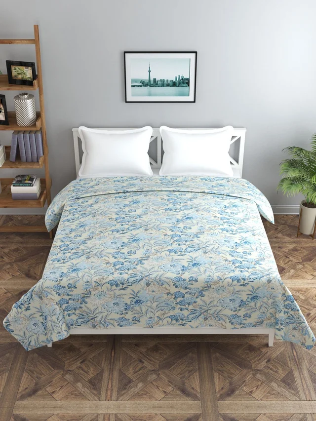 MORADO Glace Cotton Double Duvet Cover/Rajai Cover/Blanket Cover with Zipper (90x100 Inches) - 90x100 Inches, Blue