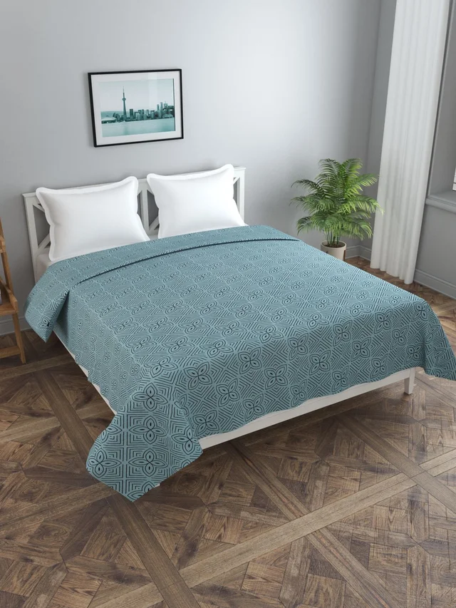 MORADO Glace Cotton Double Duvet Cover/Rajai Cover/Blanket Cover with Zipper (90x100 Inches, Grey) - Grey
